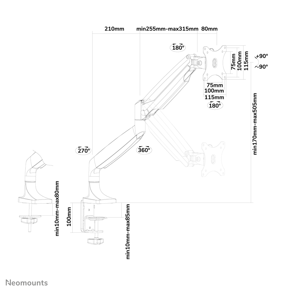 Neomounts NM-D750SILVER Support d'écran à fixer 10-32" - ressort à gaz